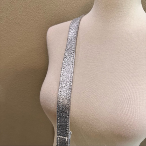 Women's Shoulder large metallic silver leather sling bag oversized fanny pack - Picture 7 of 13